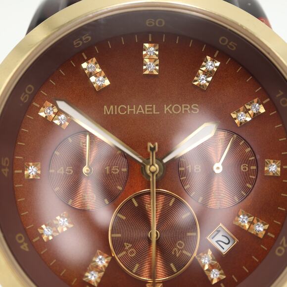 Michael Kors Faux Tortoise Chronograph 43mm MOP Watch 5.75" Bracelet MK-5216 - Picture 5 of 10